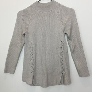 Style & Co. Tan Ribbed Sweater with Lace-Up Detail size medium